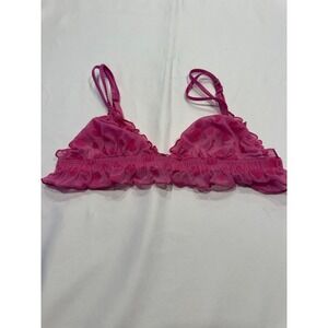 Love Stories Heart Mesh Ruffle Bralette 34A/B Pink Sheer Triangle Bra Excellent